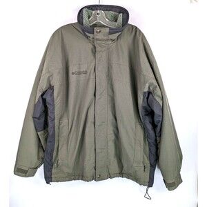 Columbia Jacket Men Large Green Sherpa Fleece Lined Full Zip Windbreaker